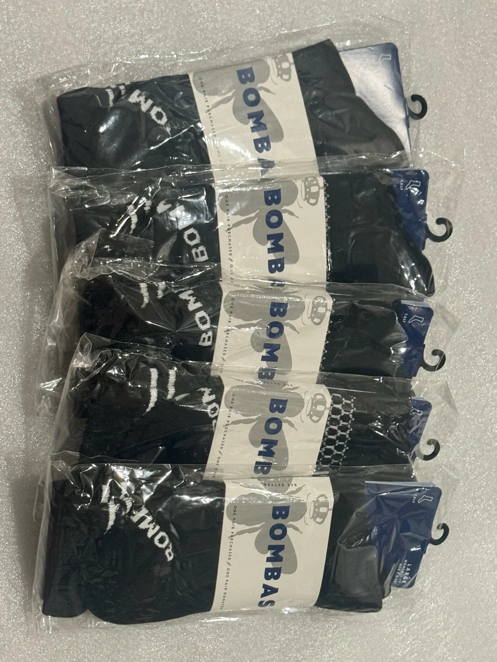 Bombas 5 Pack Crew Calf Socks Size Large Brand New Unisex Blk 5 Pairs NWT WHITE